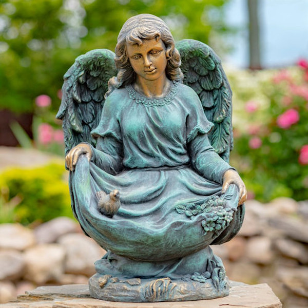Angel Kneeling Angel Statue Birdbath 24" H
